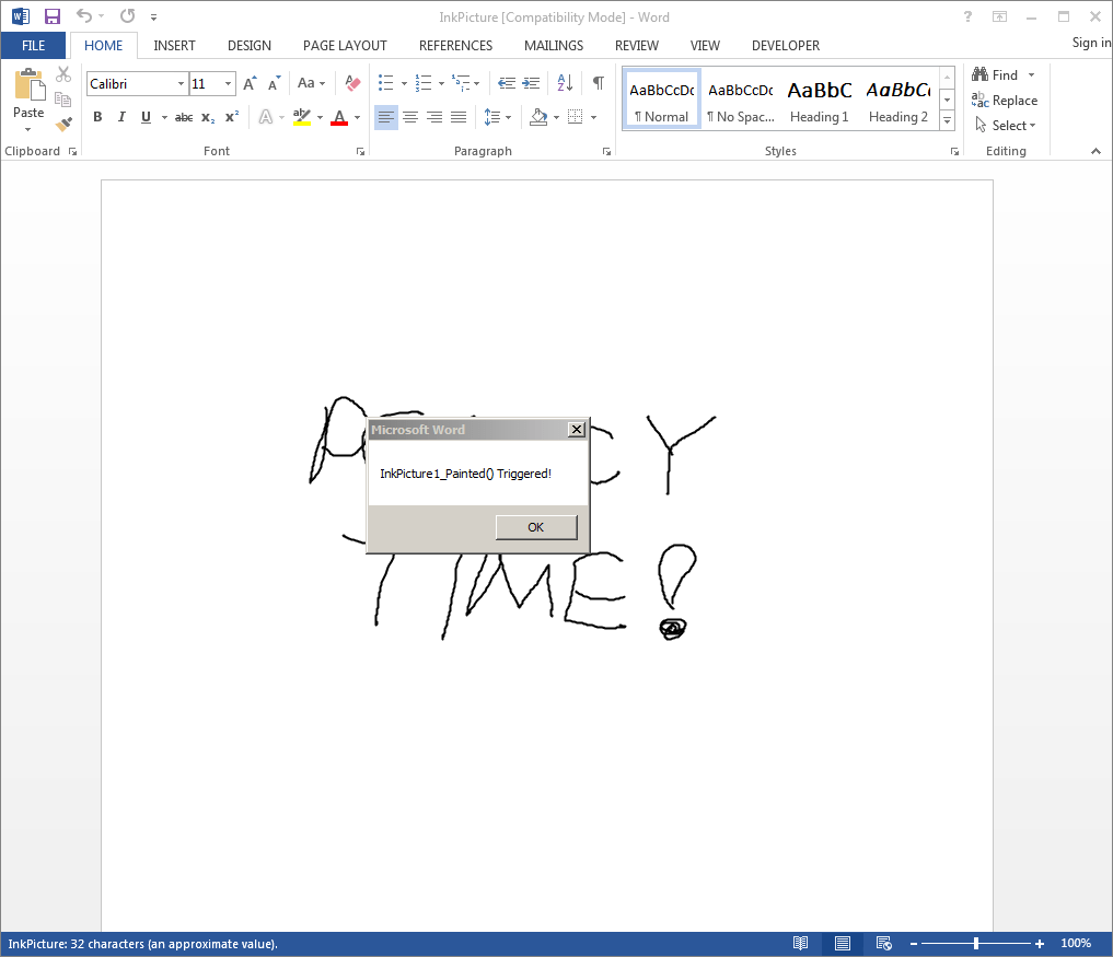 White Oak Security creates a Word Doc and adds an InkPicture trigger