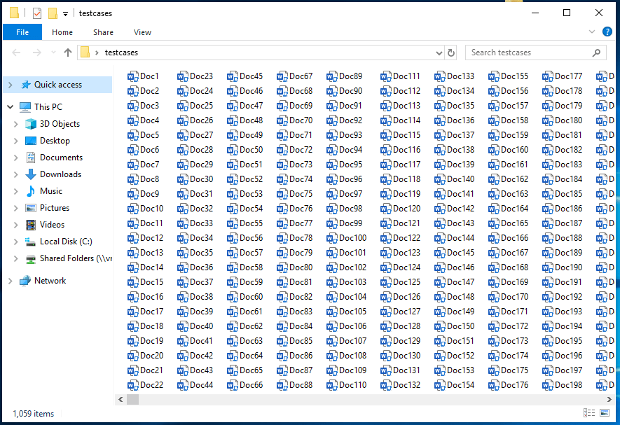 Running this quickly generated 1059 DOCM files to work with on my Windows 10 (using Office 2016) VM, White Oak Security shares as a screenshot of multiple files.