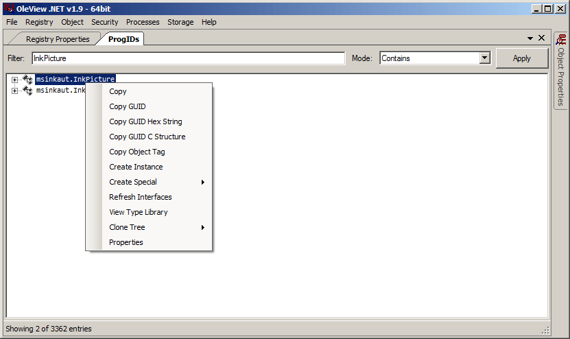 White Oak Security's penetration tester right clicks on the msinkaut.InkPicture option in OleView which gives us a drop down menu and we select Copy GUID.