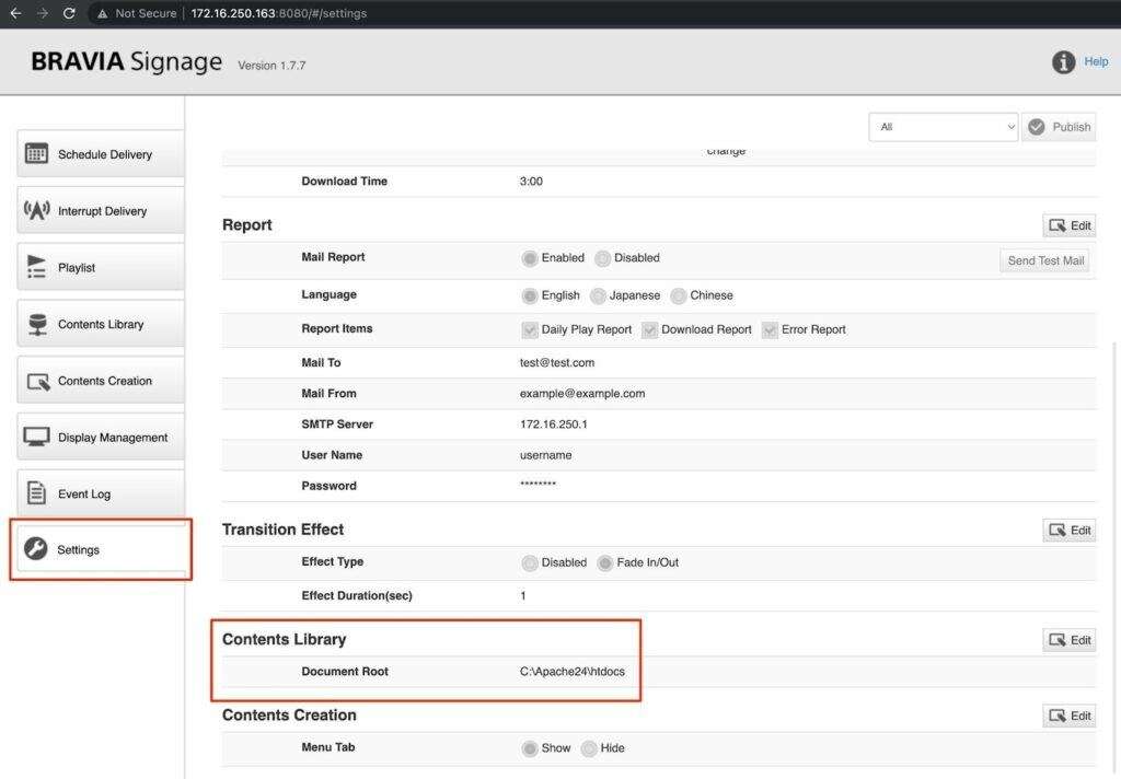 Sony Bravia contents library in settings screenshot by White Oak Security