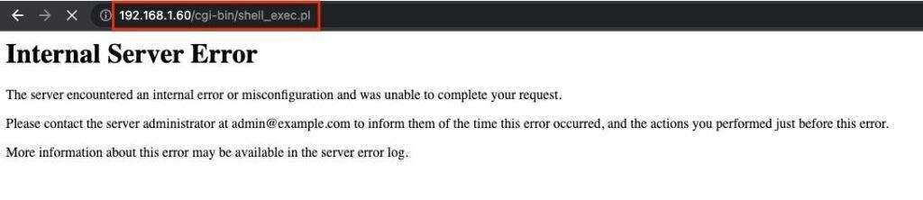 shell exec internal server error screenshot by White Oak Security