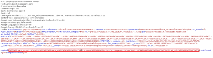Figure 3. Capture of the request that is sent when the PoC is executed.   