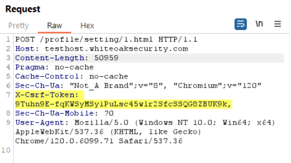 The Cookie header is redacted in the following screenshot illustrating the submission, by white oak security 