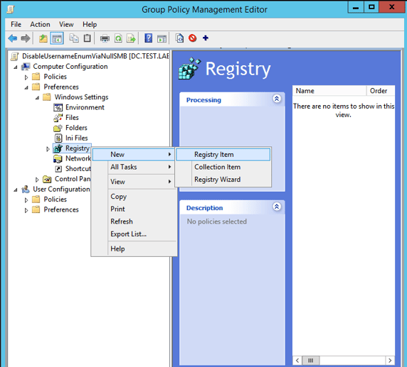 Screenshot by White Oak Security shows the steps for how to change the registry change can be done via Group Policy:
Computer Configuration -> Preferences -> Windows Settings -> Registry -> New -> Registry Item