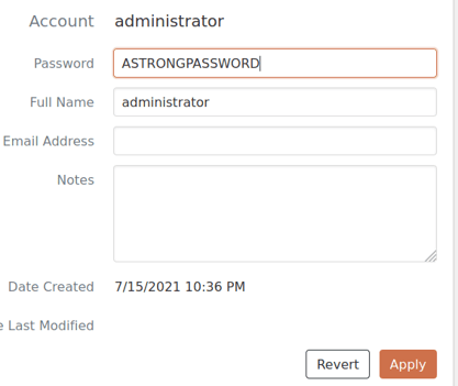 White Oak Security provides the first step in the recent disclosure vulnerability of Extensis Portfolio, this shows the login page where an administrator creates or updates their account with a non-default password. In the example below, the administrative user will have a unique password set. 