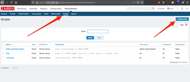 The screenshot shows where the user can create a new script in the White Oak Security blog - Take Overs Part 1.