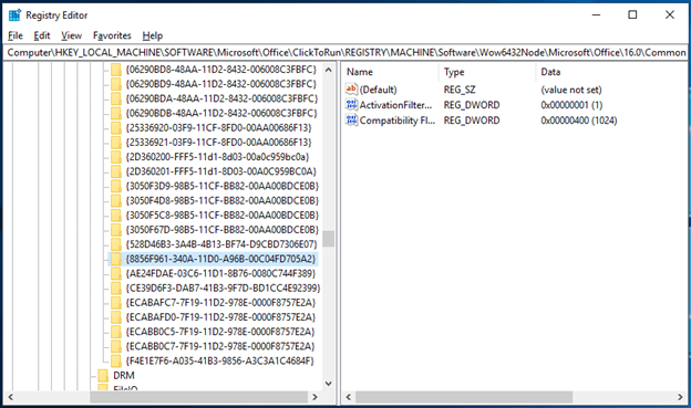White Oak Security's regedit shows The Microsoft Web Browser control corresponds to the CLSID 8856F961-340A-11D0-A96B-00C04FD705A2, which is banned from loading/rendering via Office Kill Bits