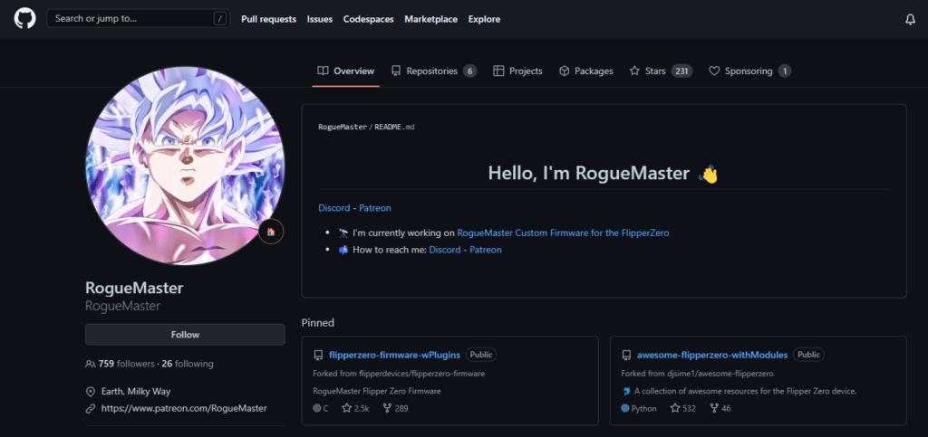 RogueMaster GitHub screenshot from white oak security