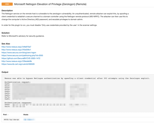 This is a screenshot of the Microsoft Netlogon Elevation of Privilege page. 