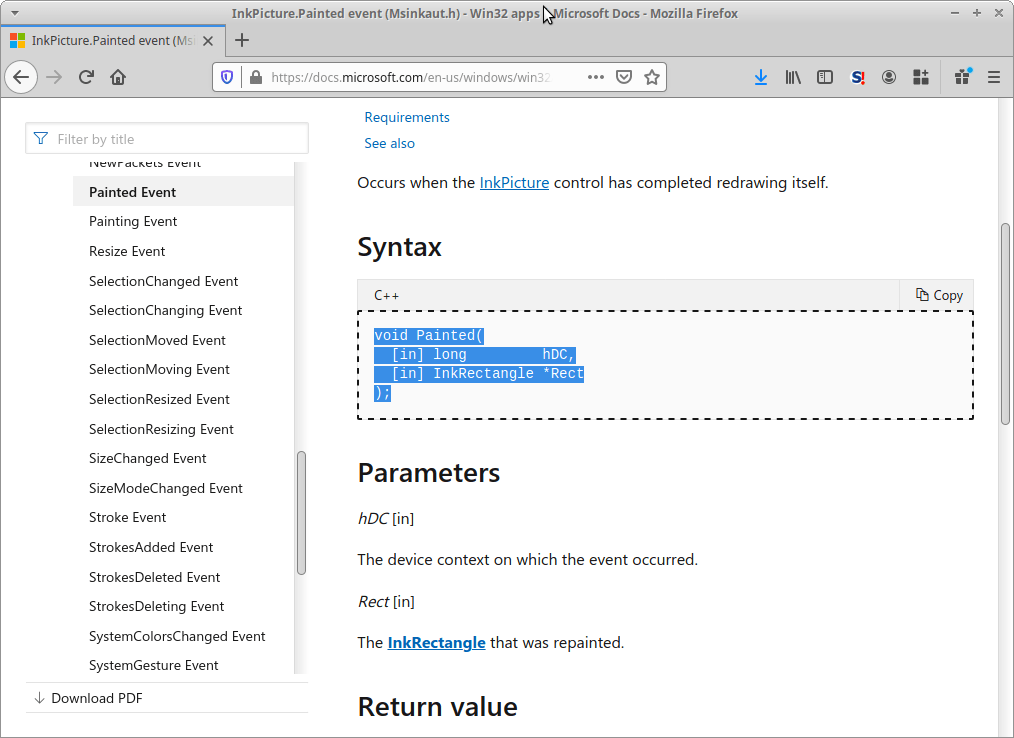 Screenshot by White Oak Security shows the Syntax for the painted event in the InkPicture control - not very helpful.