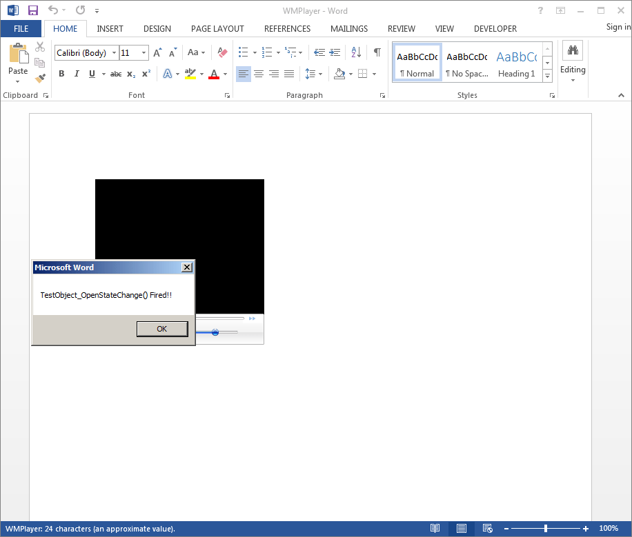 Now we’ll save our document and reopen it to see the handlers fire! First Player.OpenStateChange() fires. Success by White Oak Security!