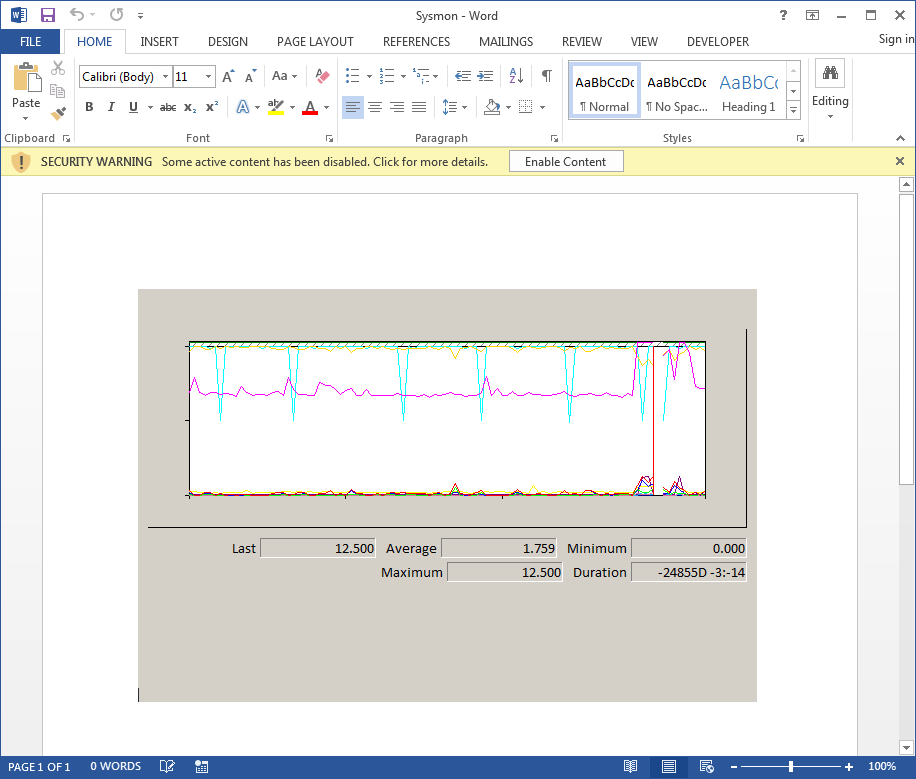 After selecting OK the event will continue to be triggered, however, we won’t receive any additional popups because we’re controlling the execution of the MsgBox() statement. The last step is to save our document and reopen it. We’ll see the familiar “Security Warning” related to our embedded ActiveX object, as seen in this White Oak Security screenshot.