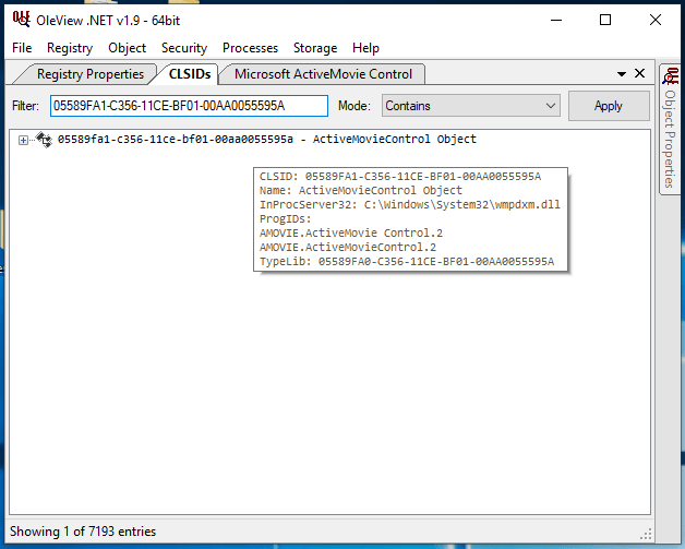 White Oak Security checks OleView to determine which DLL is responsible for this COM class