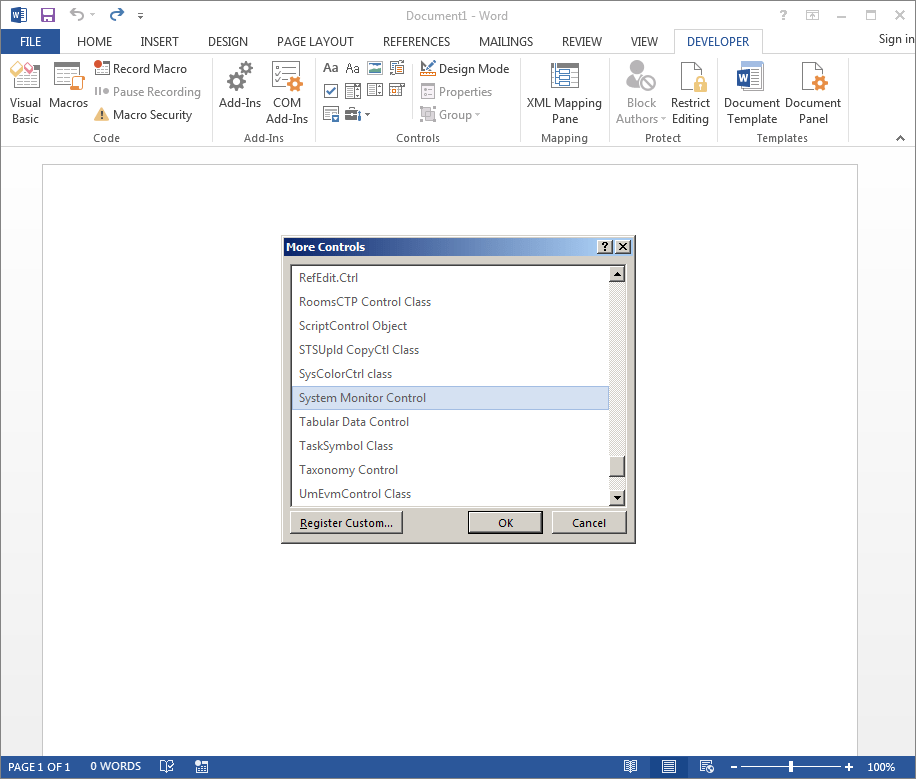 White Oak Security shows that the ActiveX pop up box will then show more controls, scroll down to the System Monitor Control.
