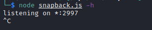 White Oak Security code scan says node snapback.js -h listening on *:2997 ^c