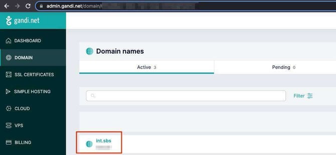 White Oak Security’s screenshot of Purchasing a domain with Gandi will display the purchased domain with the admin console.