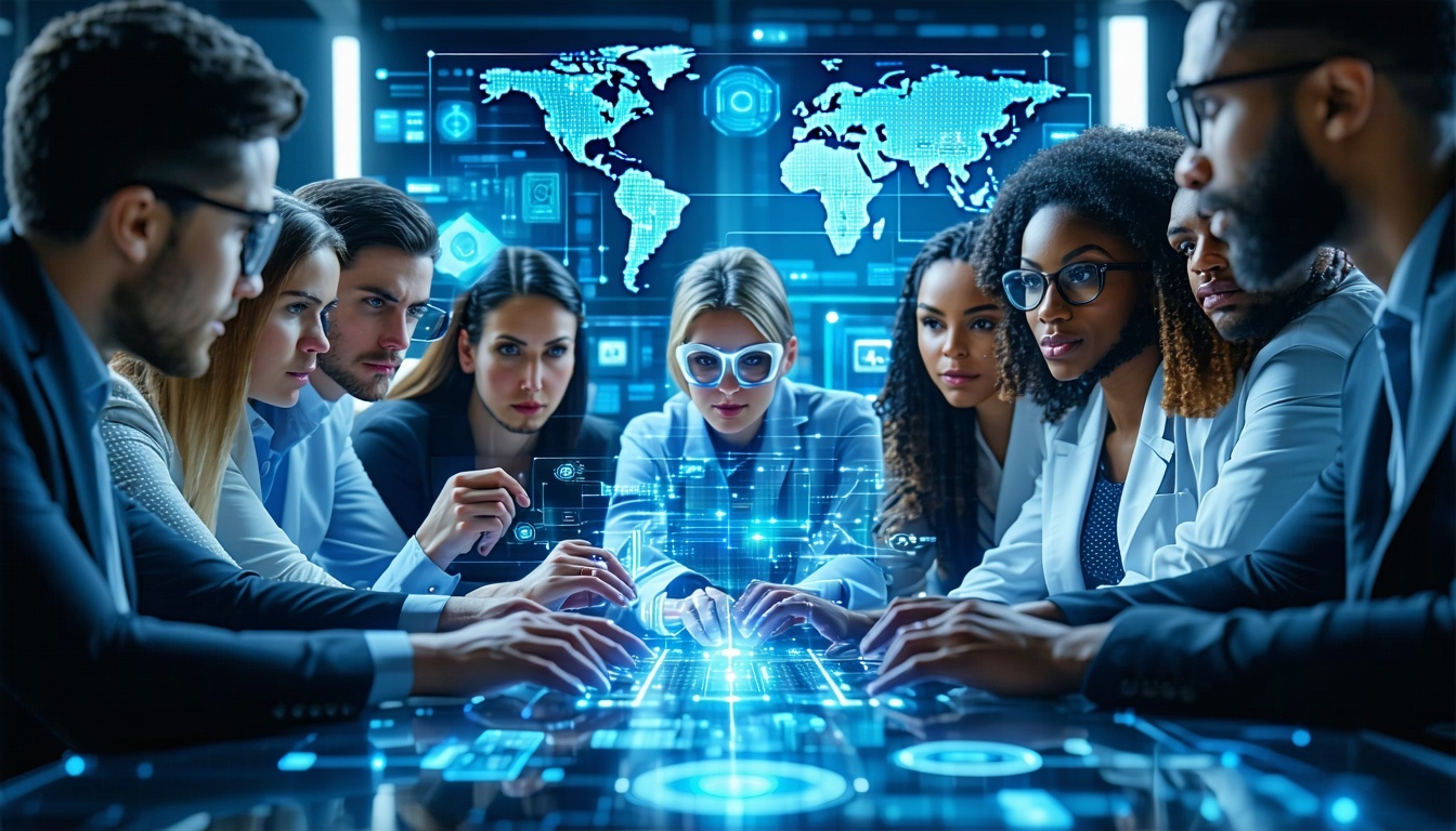 A diverse team of professionals working together t