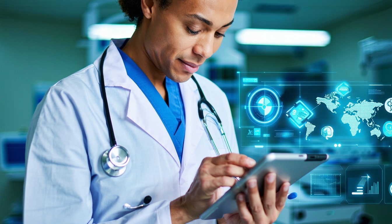 A healthcare professional using a digital tool to