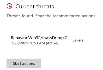 this screenshot from the White Oak Security blog shows that Windows Defender alerted us about the dump file