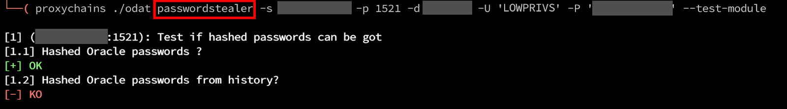 White Oak Security reconfirm this by using the passwordstealer module. Password hashes in Oracle 12c are stored in the sys.users$ table.