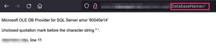 Microsoft SQL error message was found 