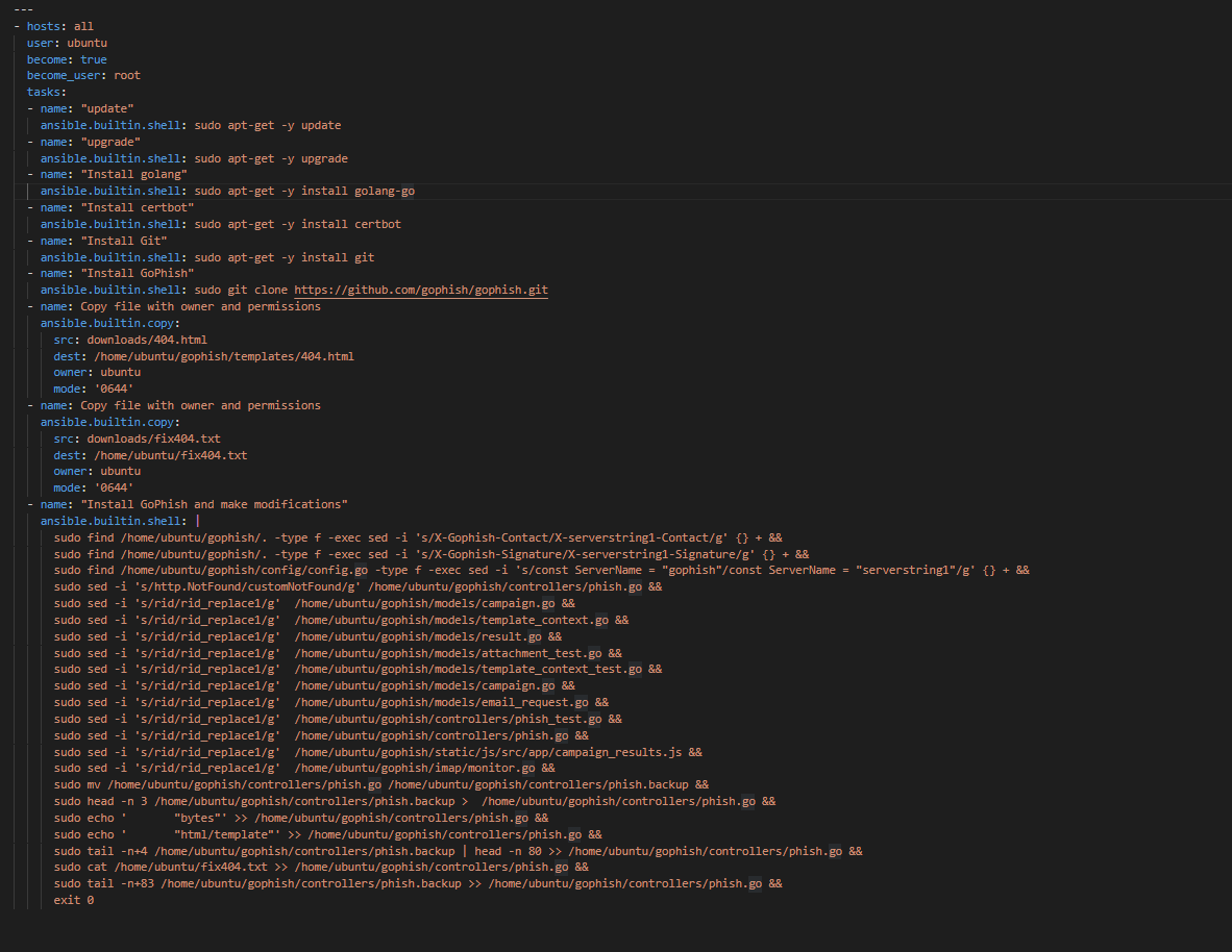 ansible playbook data screen grab by White Oak Security