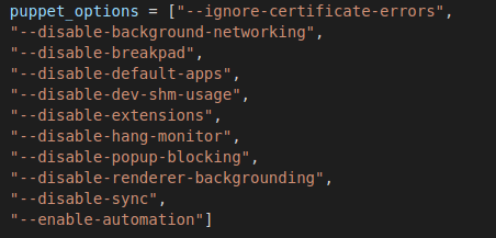 Additional Chromium arguments added to the process execution help prevent the snapback chrome process from hanging for White Oak Security 