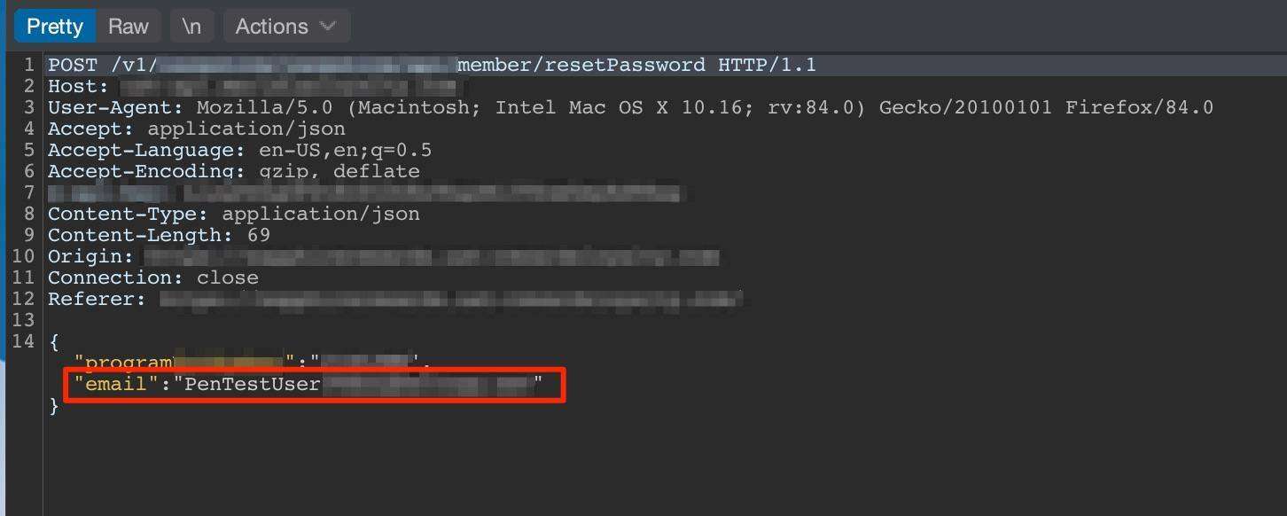 A screen capture of the initial request code for the password reset by white oak security