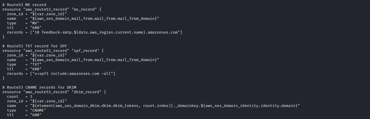 Route53 domain records code screenshot by White Oak Security