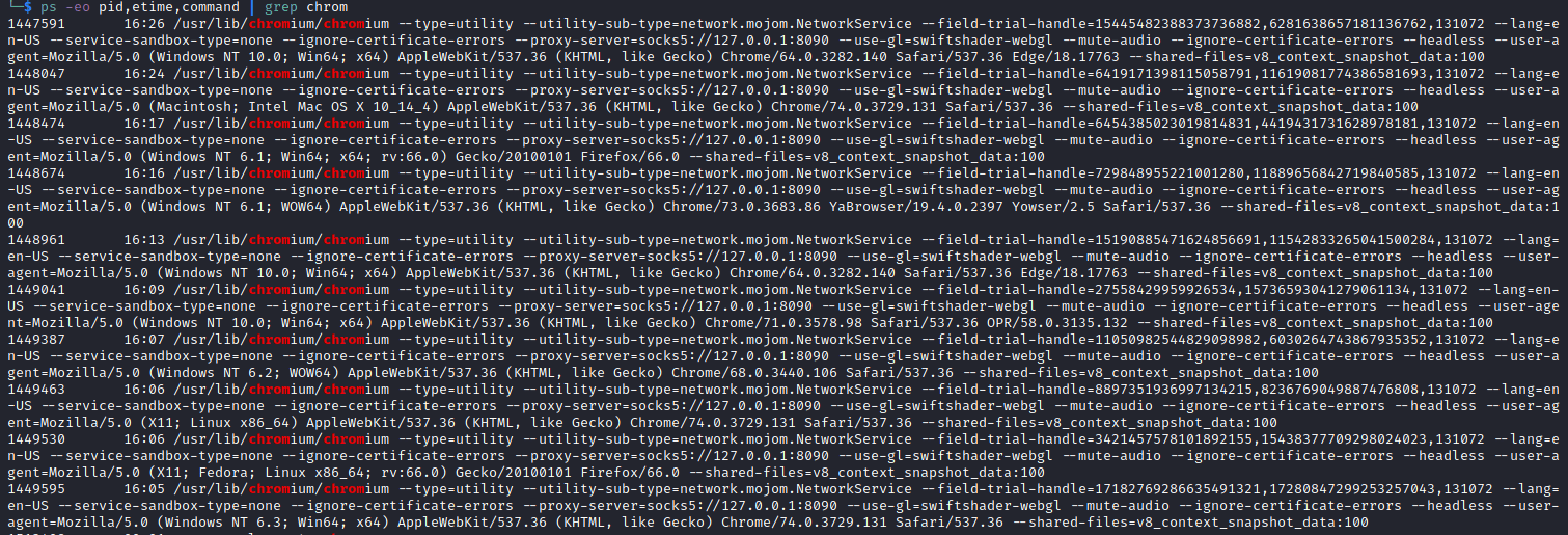 Seen in this screenshot by White Oak Security, Aquatone also did not successfully clean up after itself, even after the Aquatone process was terminated leaving stuck chrome processes open eating memory.