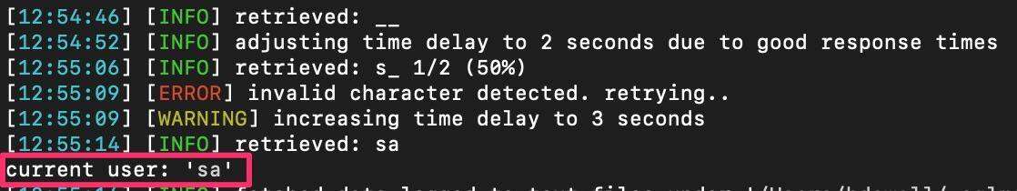 Now let’s enumerate who the current user is within the database. This can be done by using the following flag within SQLmap – “--current-user”.