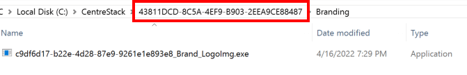 In order to achieve command execution, the full path of the uploaded image is required in order to be exploited with the Anti-Virus engine. On the filesystem, we can observe that a random GUID has been created within the C:/CentreStack directory.