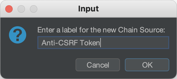 There are two ways we could fix this in AuthMatrix. This blog post will cover one way, and my next blog post will cover the other. The first way is very similar to how we handle cookies. First, we click “New Chain Source” and add a relevant label (e.g. “Anti-CSRF Token”). This screenshot shows White Oak Security adding the input label.