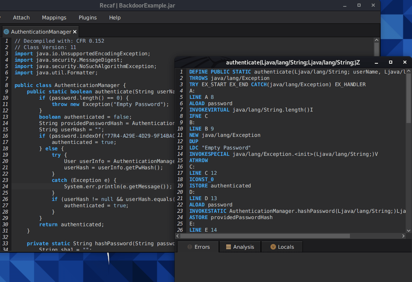 White Oak Security (a security testing company) displays the Recaf example of how this will open the assembly editor for modifying java with bytecode