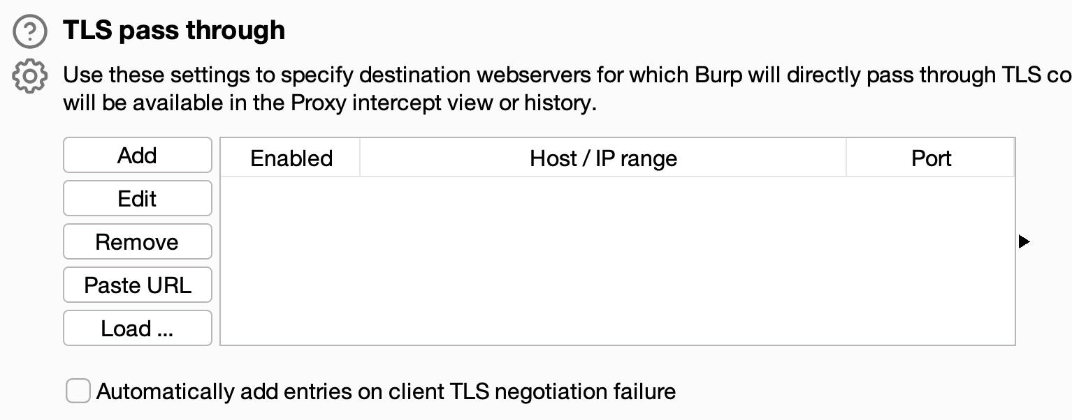 TSL pass through screenshot of burp suite subtractive scoping settings by white oak security