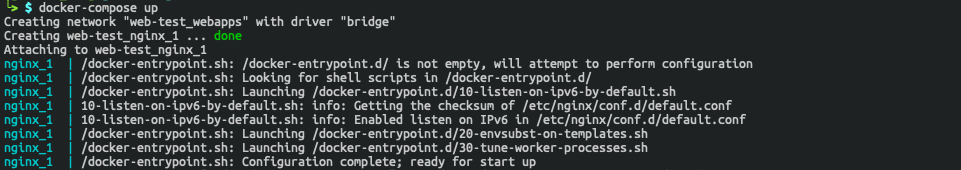 Doenloaded image of NGINX of the dockerizing a web test environment by white oak security’s expert pentesters docker-compose up screenshot. 