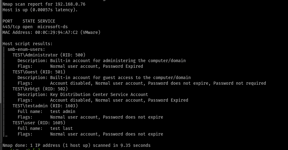 This capture shows an example Nmap output indicating configuration is vulnerable by White Oak Security.