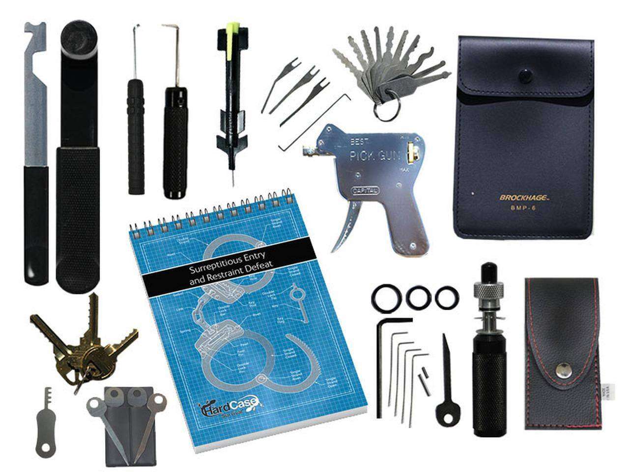 White Oak Security displays the tactical entry lock picking tool kit with various types of lock pick tools.