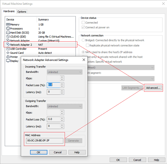 Identifying MAC on external (NAT) interface for configuring virtual routers, building VMs for pentesting test lab by White Oak Security.