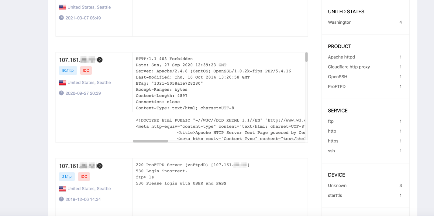 overview page from Zoomeye for the second pair of hosts provided by White Oak Security experts.