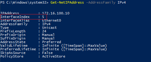 Identify InterfaceIndex of Ethernet0 for building a test lab by white oak security blog.