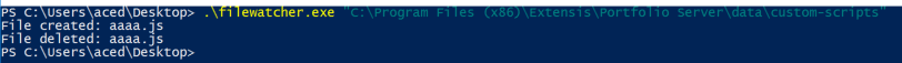 when navigating to the “custom-scripts” directory, the file was not there. White Oak Security observed that this file upload does not actually end up persistent on disk. The file is only created temporarily and then deleted from the file system. White Oak Security monitored the custom-scripts directory and observed that the “aaaa.js” file was created and then immediately deleted.