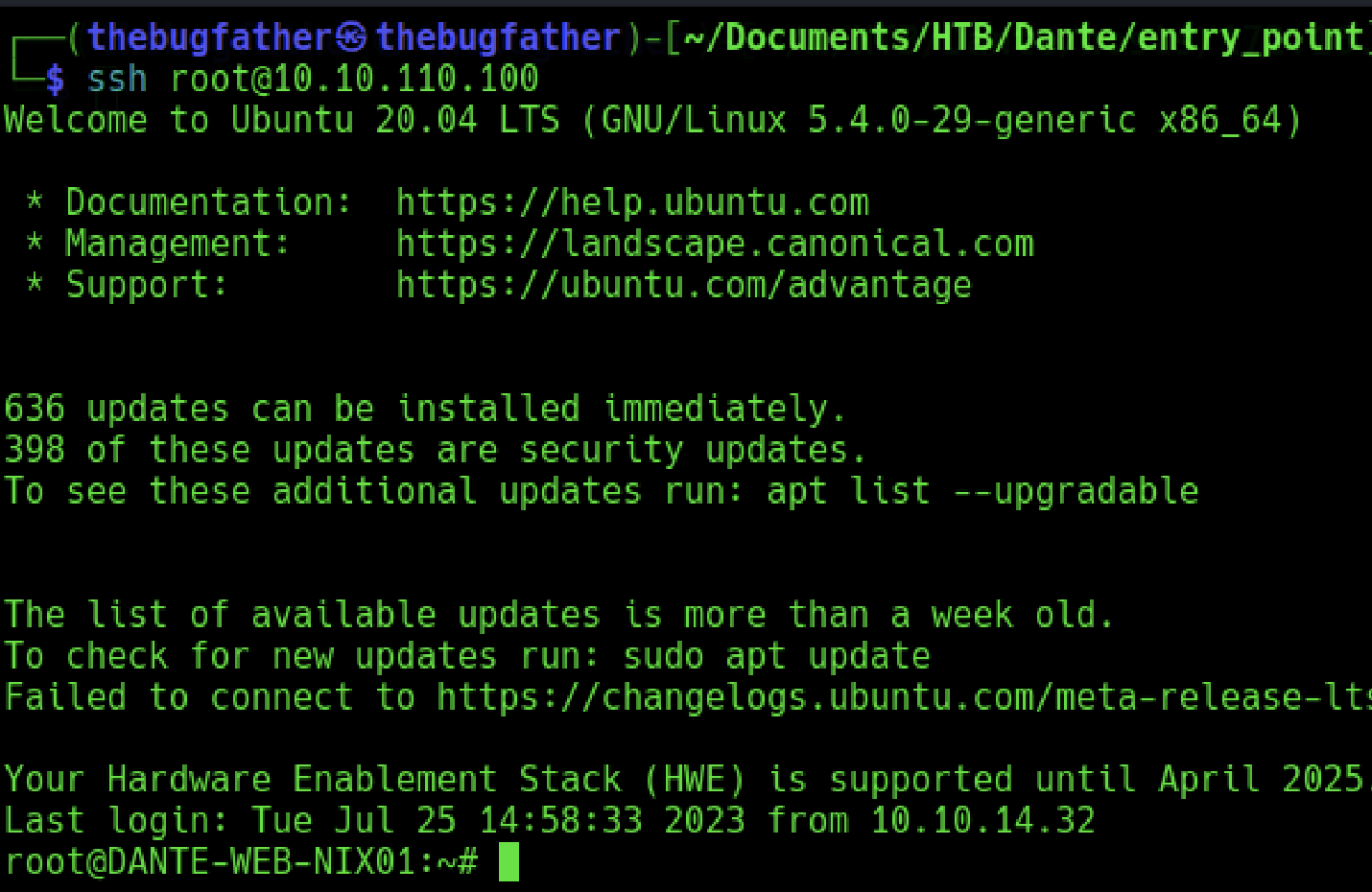 This example by White Oak Security starts with the assumption that a system in the external network perimeter has been compromised. The compromised host must be dual-homed which is when a system has multiple Network Interface Cards (NICs) that are connected to different network segments. In this scenario, the initial host used for pivoting (bastion host) has been fully compromised and an SSH key has already been generated to allow easy remote access. This host resides in the same 10.10.110/24 network CIDR as our attacking host and we will pivot through this bastion host to access the 172.16.1/24 internal network segment it is connected to.