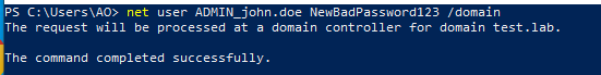 Code screenshot shares that the user admin John.doe and newbadpassword123 was completely successfully. 